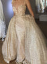 Mermaid Champagne Sequined Appliques Prom Dress with Detachable Train LBQ0154